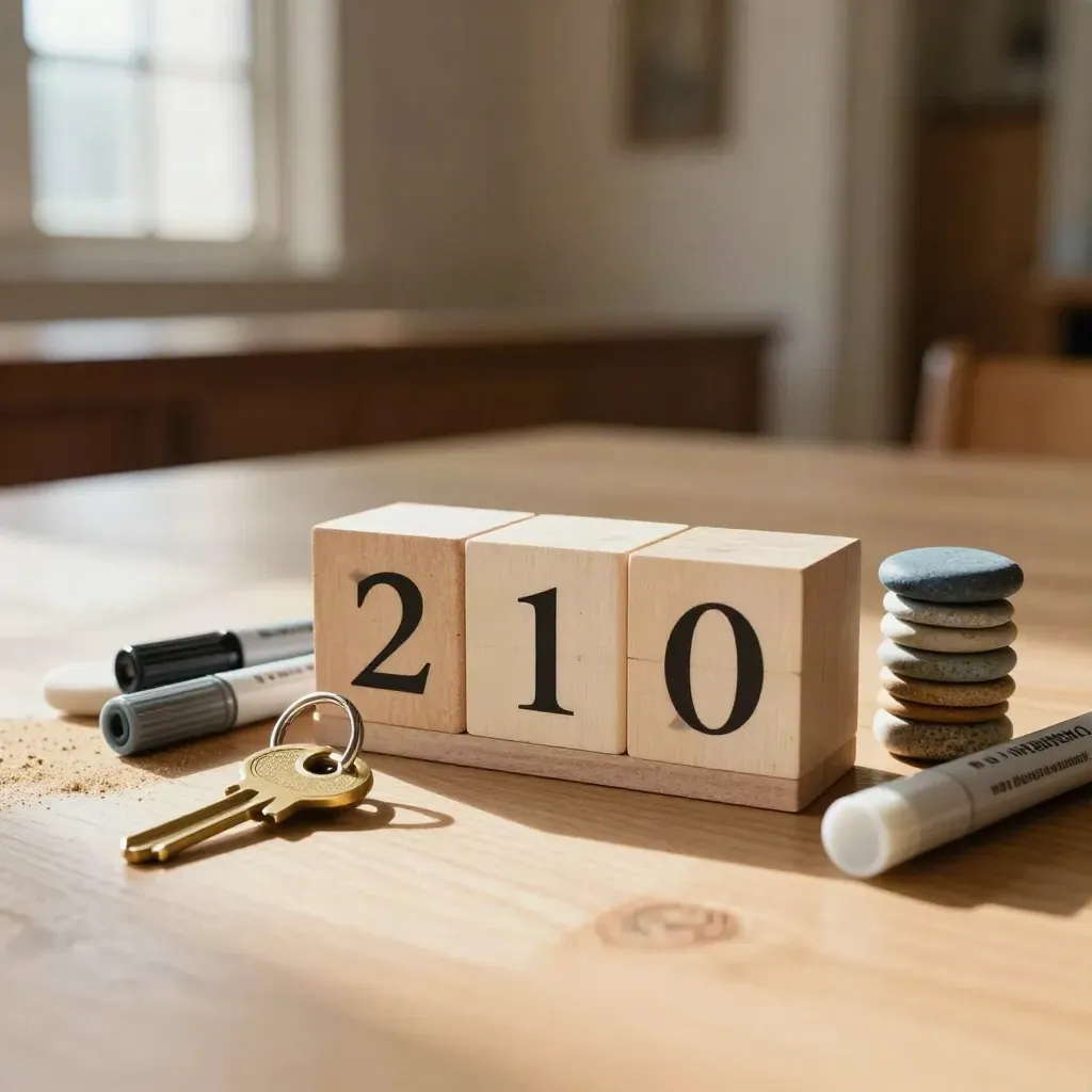 Campaign planning kit with date blocks, room keys, markers, and color chips in warm daylight.